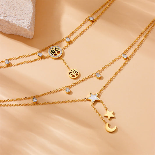 Tobillera de estrella minimalista de acero inoxidable con cadena en capas y borla