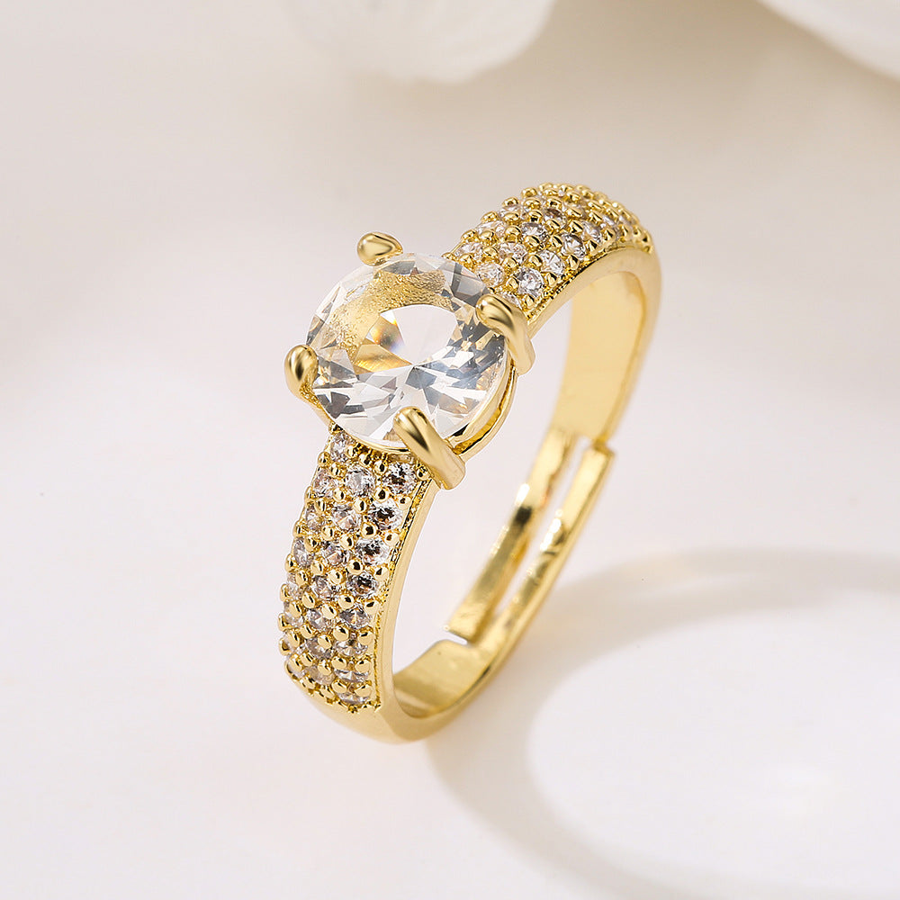 Minimalist Geometric Heart-Shaped Zirconia Ring in Copper with Micro-Pavé Setting for Women