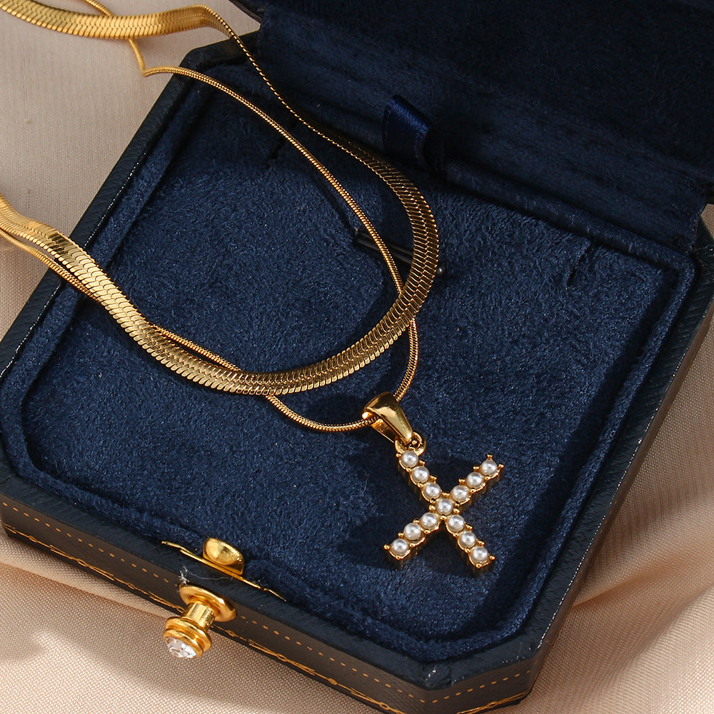 Collana con Pendente a Lettera alla Moda in Acciaio Inossidabile con Finitura Placcata e Catena Serpentina da Donna