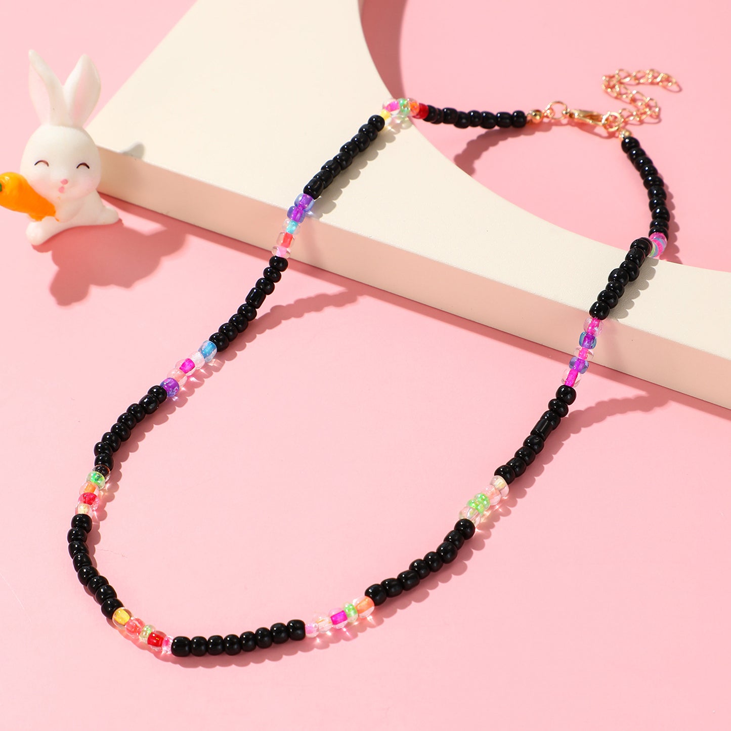Collar de Dopamina de Cuentas de Colores para Niños con Diseño Geométrico, Cadena de Cordón de Algodón Hecha a Mano, Estilo Dulce y Juguetón