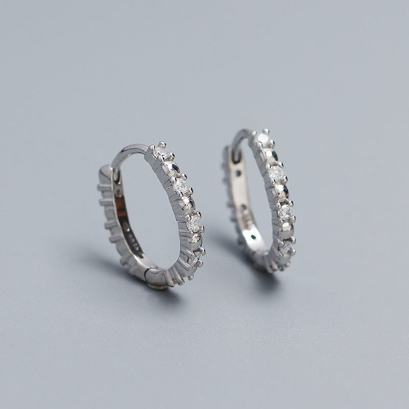 Orecchini a cerchio rotondi geometrici placcati in argento sterling 925 di lusso minimalista con intarsio di diamanti da donna