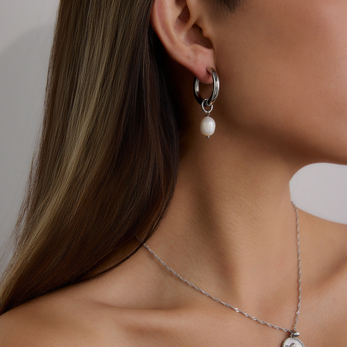 Elegant Geometric Stainless Steel Plated Pearl Earrings for Women