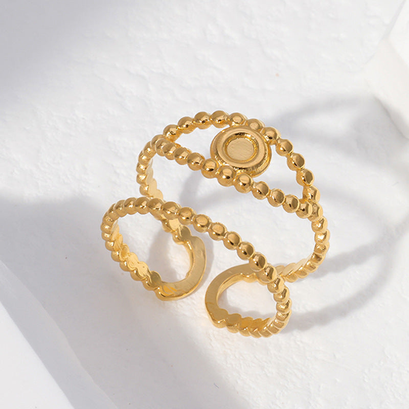 Minimalist Evil Eye Open Ring in Stainless Steel with 18K Gold Plating for Women