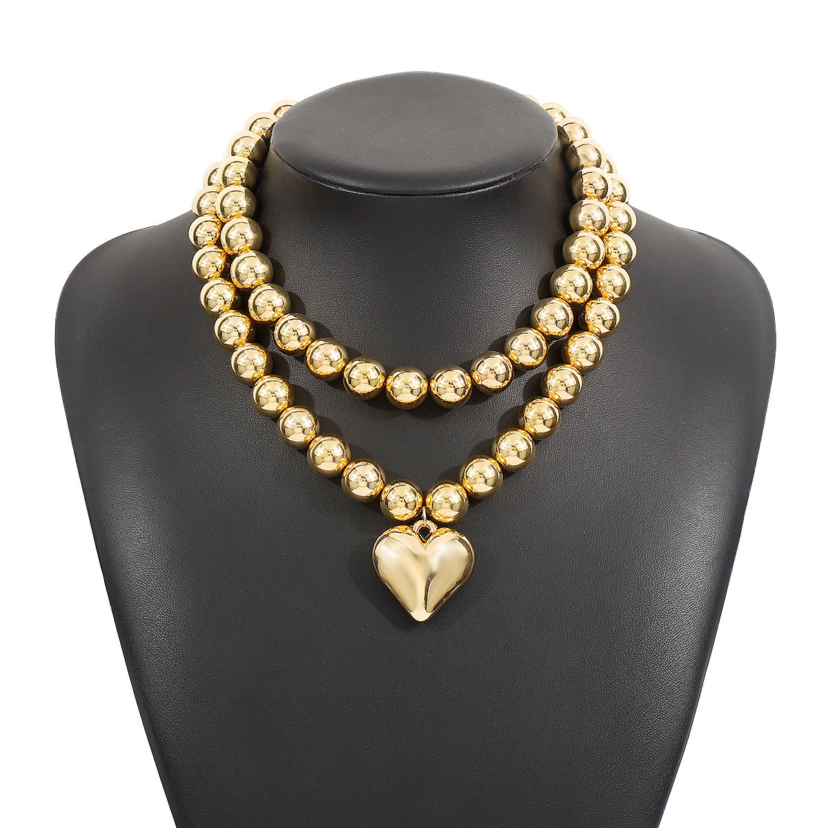 Collana da donna esagerata in stile Cyberpunk con perline geometriche a strati e ciondolo a cuore