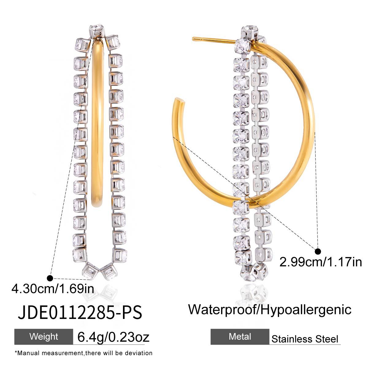 Elegant Geometric Stainless Steel Plated Cubic Zirconia Tassel C-Hoop Earrings for Women