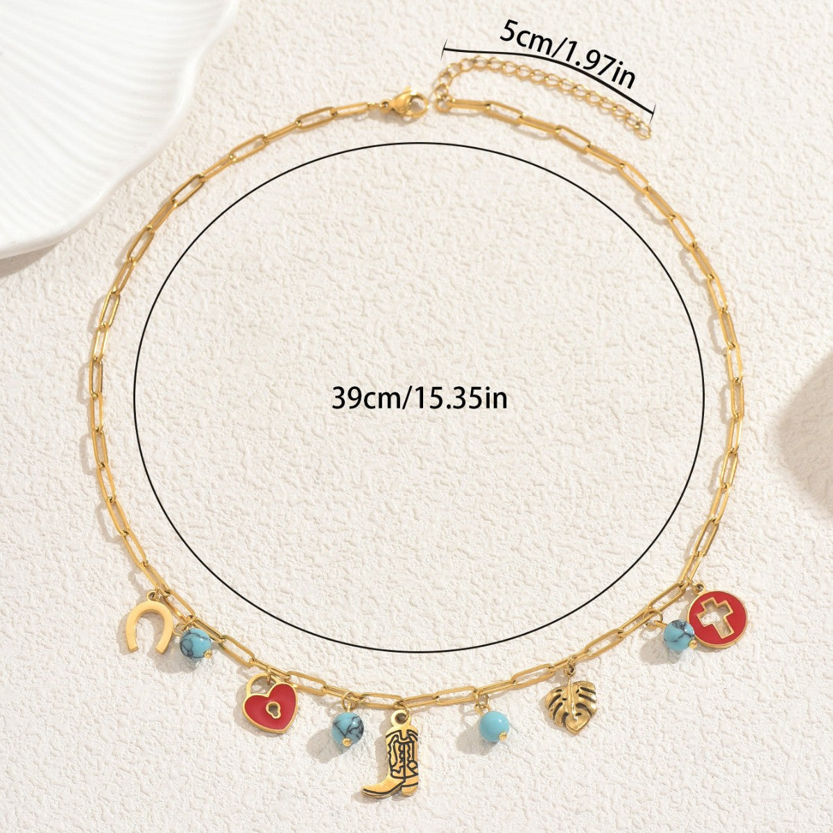 Collana Chic a Pendente Geometrico da Donna con Intarsio Turchese in Lega, Catena Minimalista per Clavicole