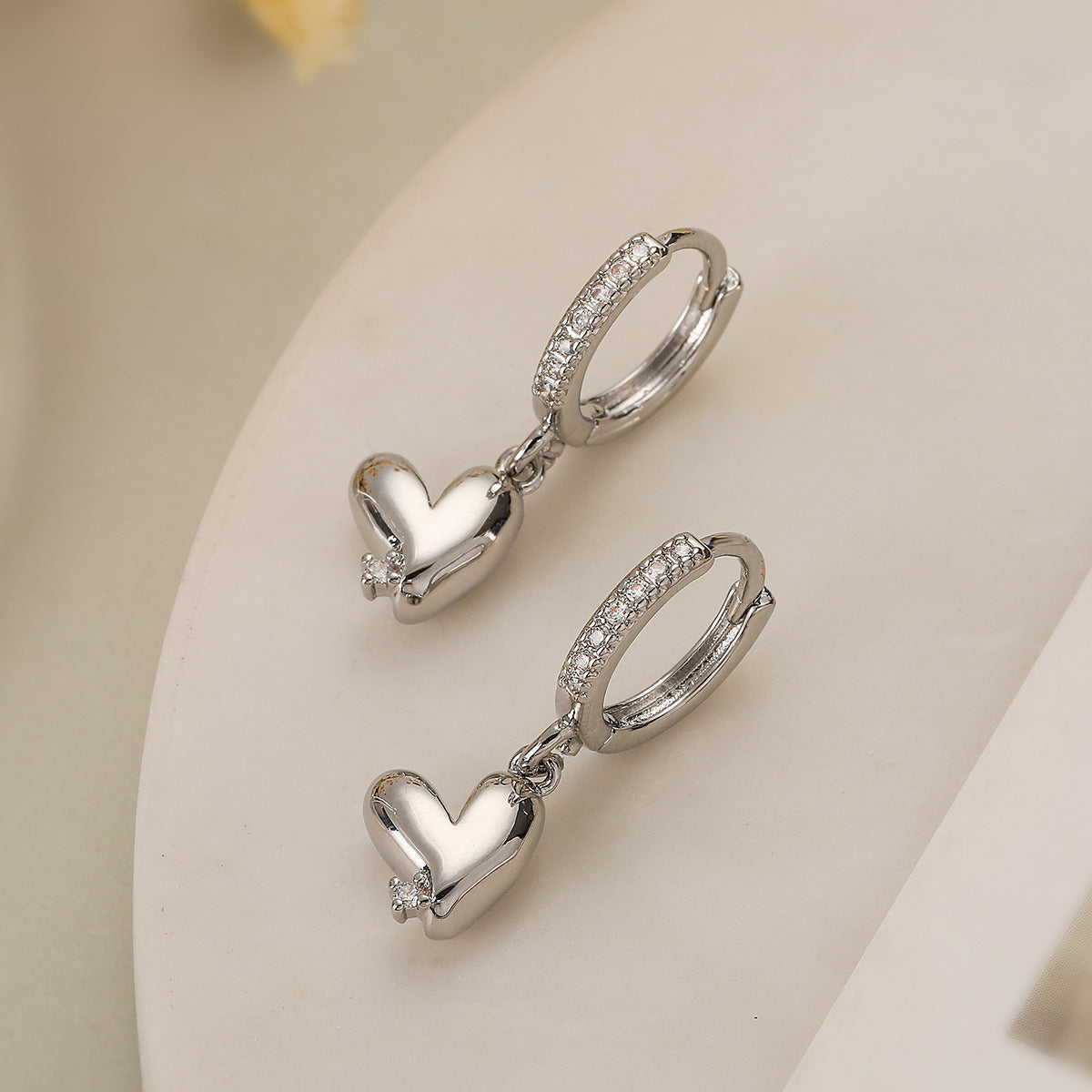 Minimalist Heart-Shaped Copper Earrings with Real Gold Plating and Zircon Accents for Women