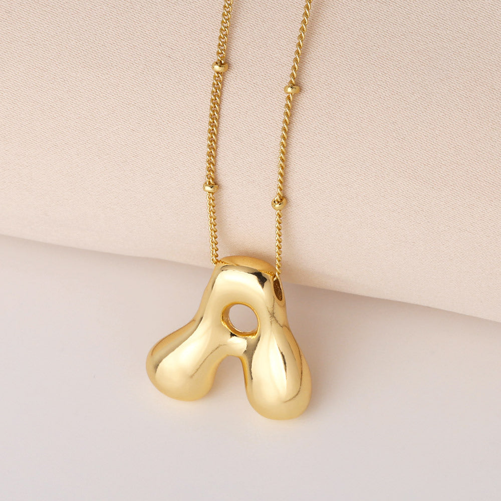 Minimalist Gold Plated Brass Letter Pendant Necklace Cable Chain Unisex Jewelry