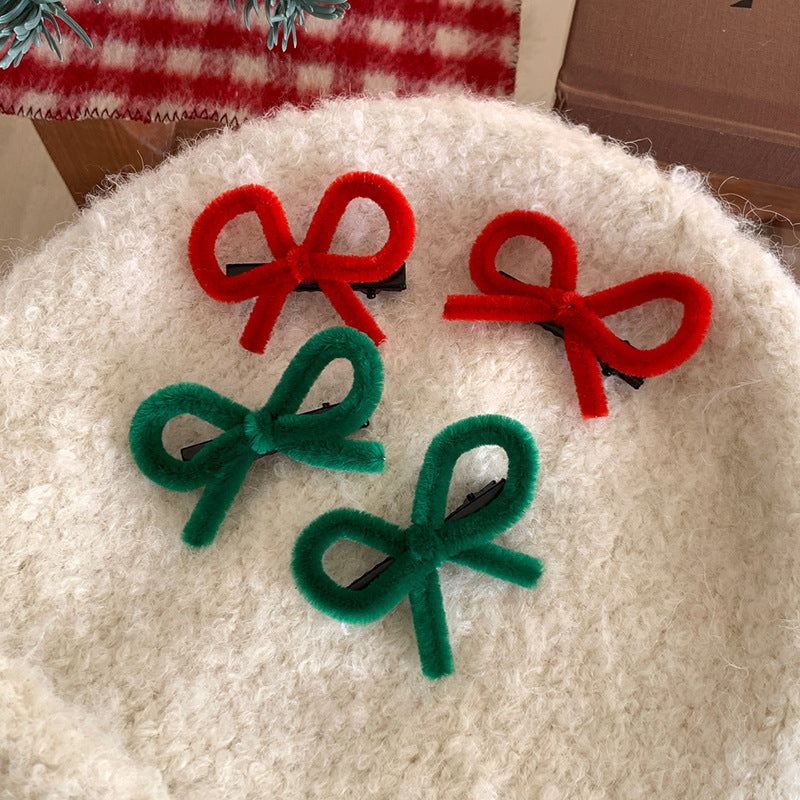 Fermaglio per capelli in velluto con fiocco da donna, clip laterale minimalista per tutti i giorni con design a becco d'anatra, accessorio per capelli casual e alla moda per il pendolarismo