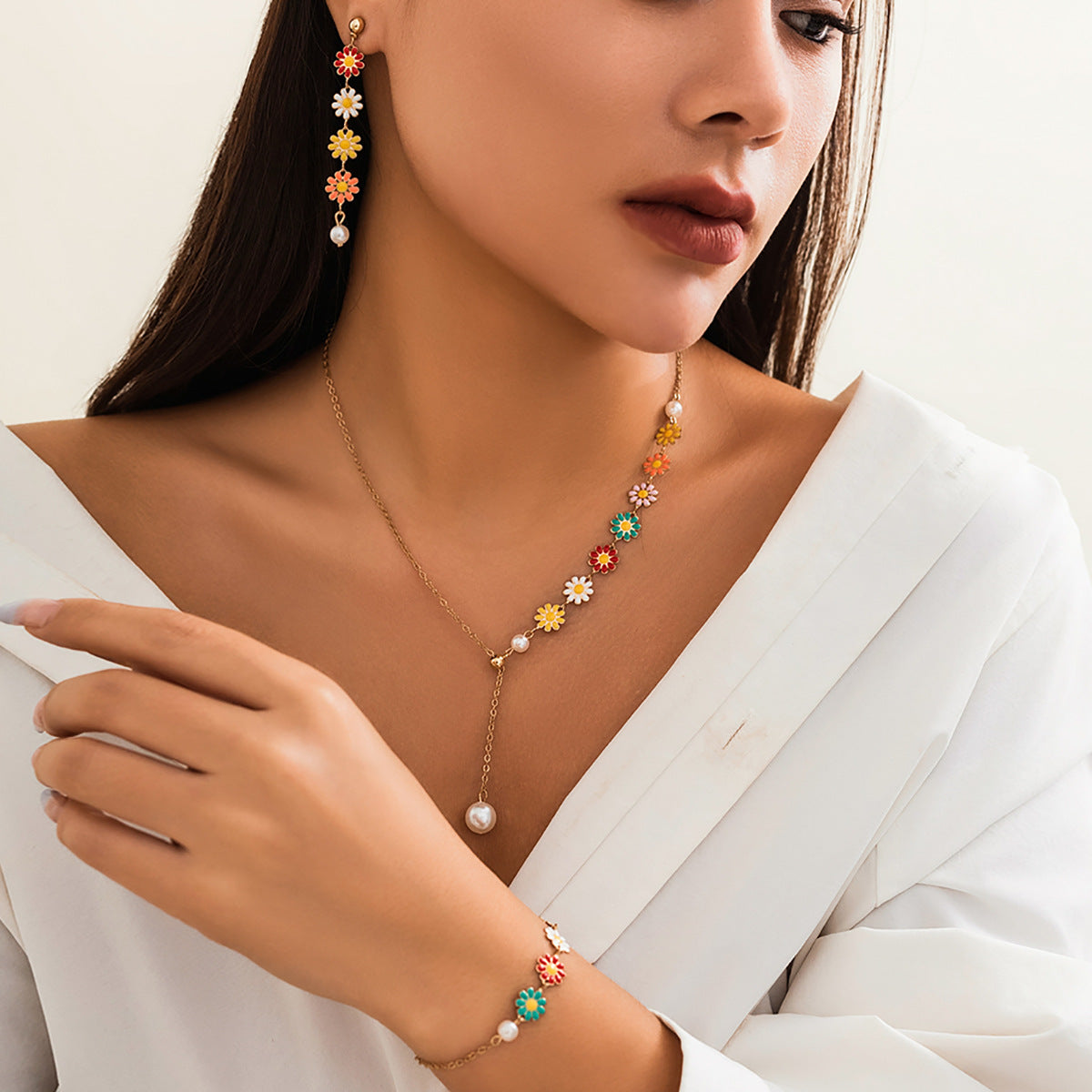 Minimalist Floral Alloy Plated Curb Chain Necklace for Women