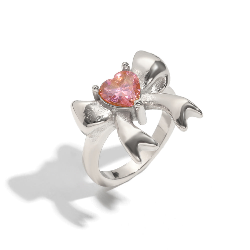 Anello da donna minimalista a forma di fiocco in acciaio inossidabile placcato oro 18 carati con zirconi cubici