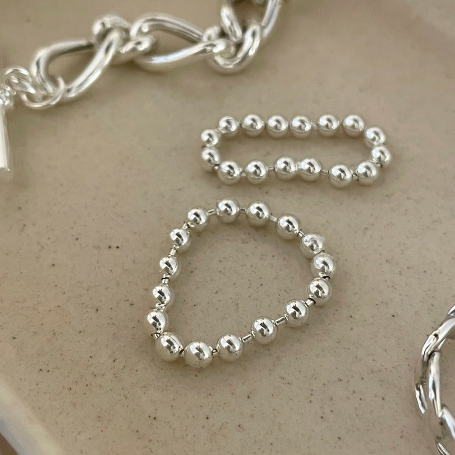 Anello regolabile a onda minimalista in argento sterling 925 da donna con dettaglio a sfera
