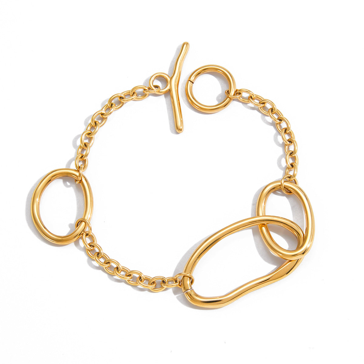 Bracciale con Chiusura OT Geometrica Ovale a Occhio di Demone in Acciaio al Titanio con Finitura Placcata per Donna