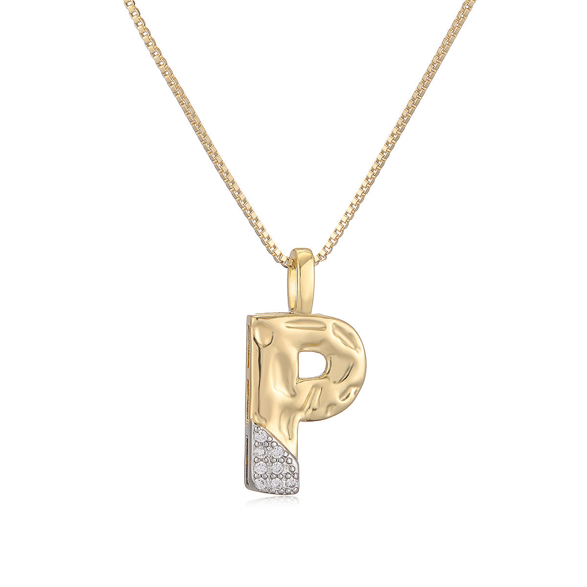 Minimalist Two-Tone Plated Cubic Zirconia Letter Pendant Necklace for Women with Box Chain