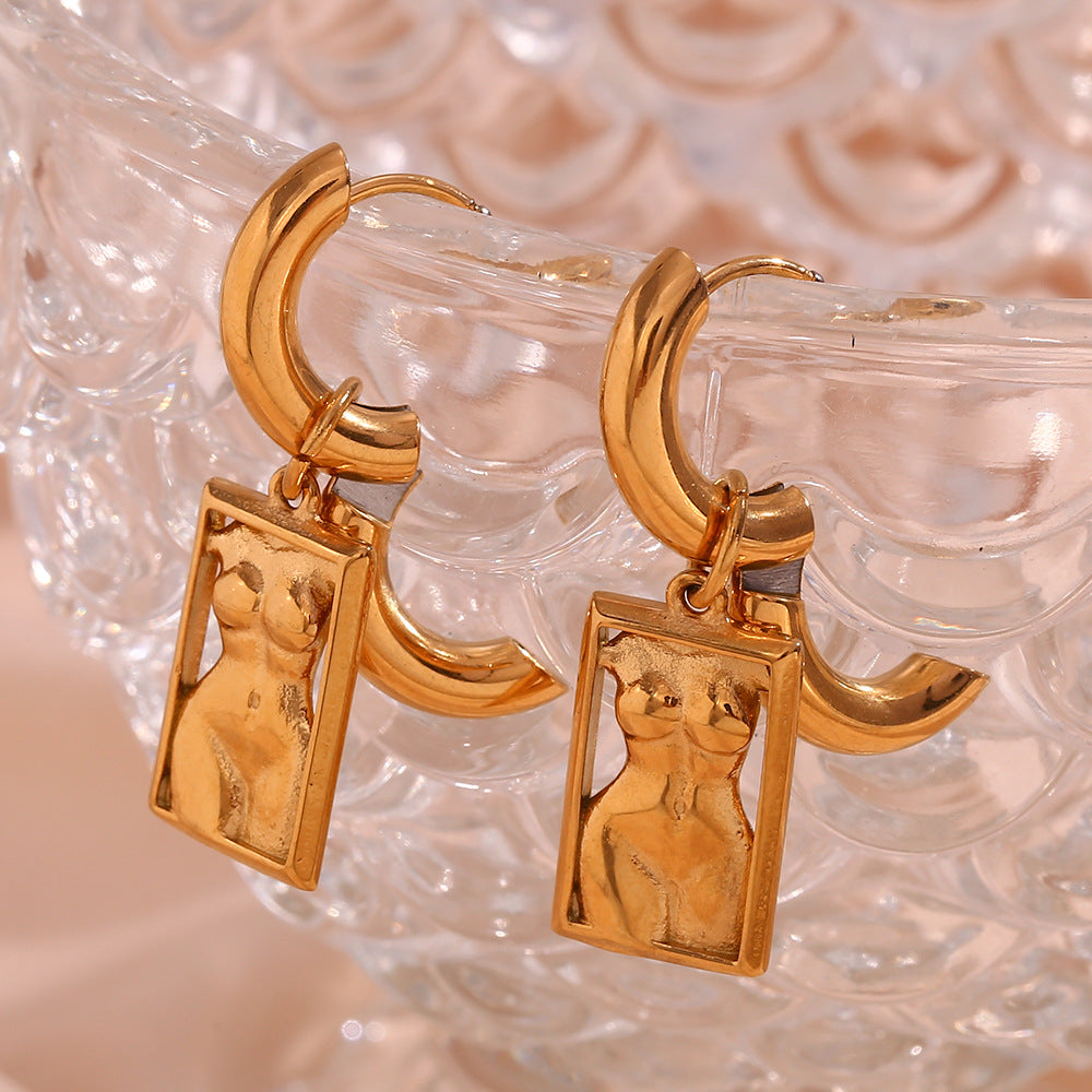 Minimalist Geometric Rectangular Pendant Earrings for Women Stainless Steel with 18K Gold Plating Artistic Body Jewelry