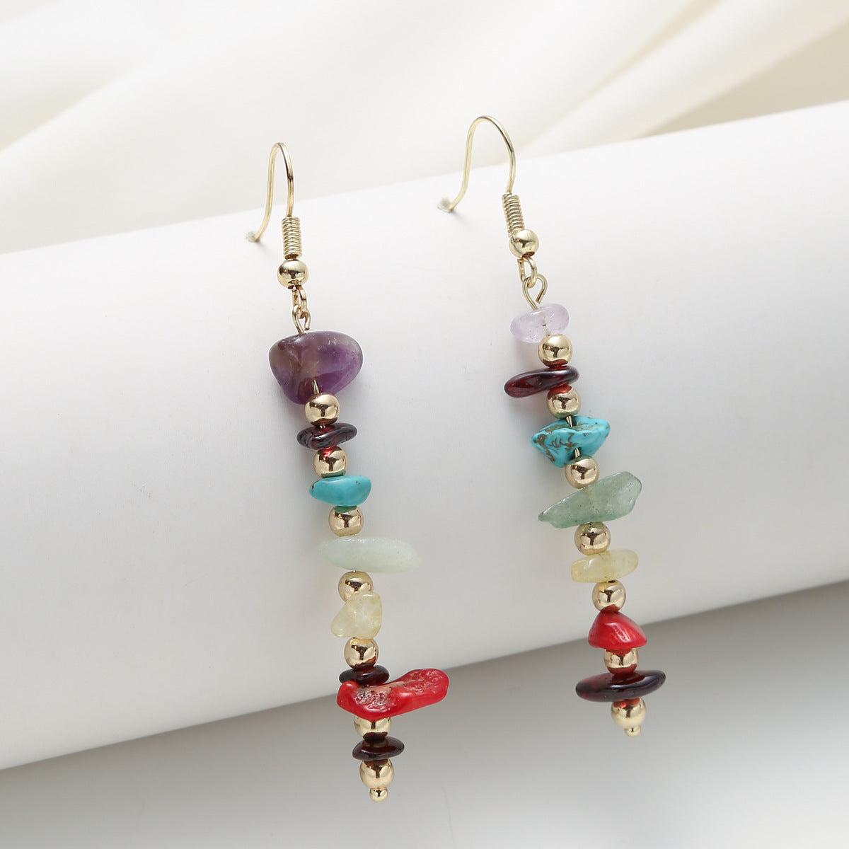 Fashion OL Geometric Alloy Stud Earrings with Micro-Pave Setting of Colorful Natural Stones