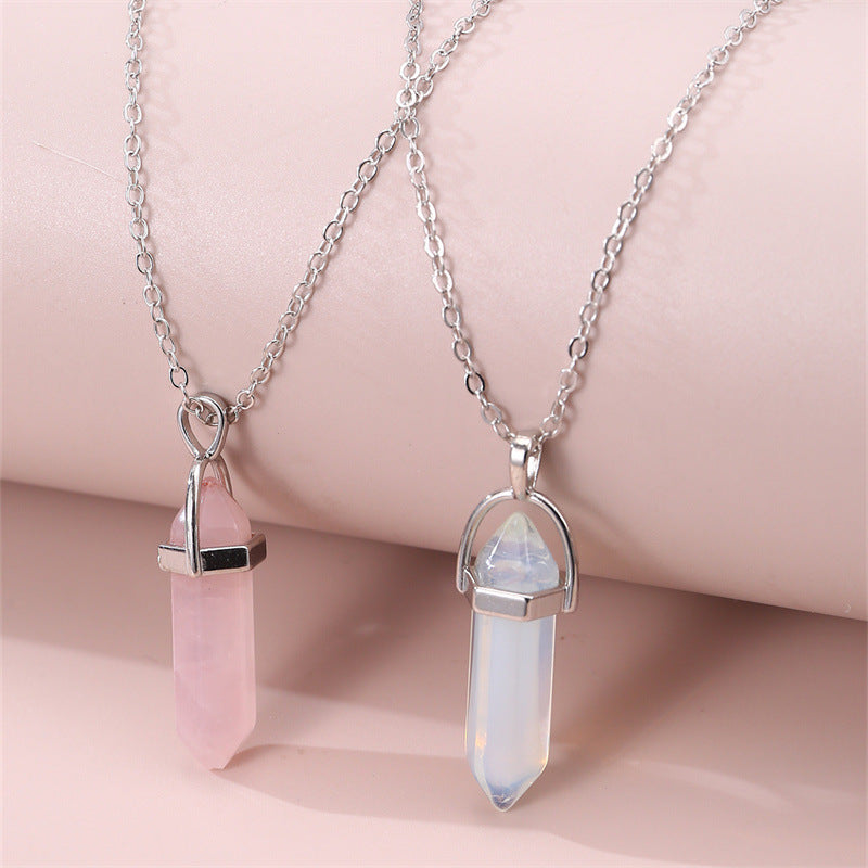 Collar con colgante de prisma hexagonal azul y rosa, rombo geométrico minimalista, con cadena retorcida, para niños