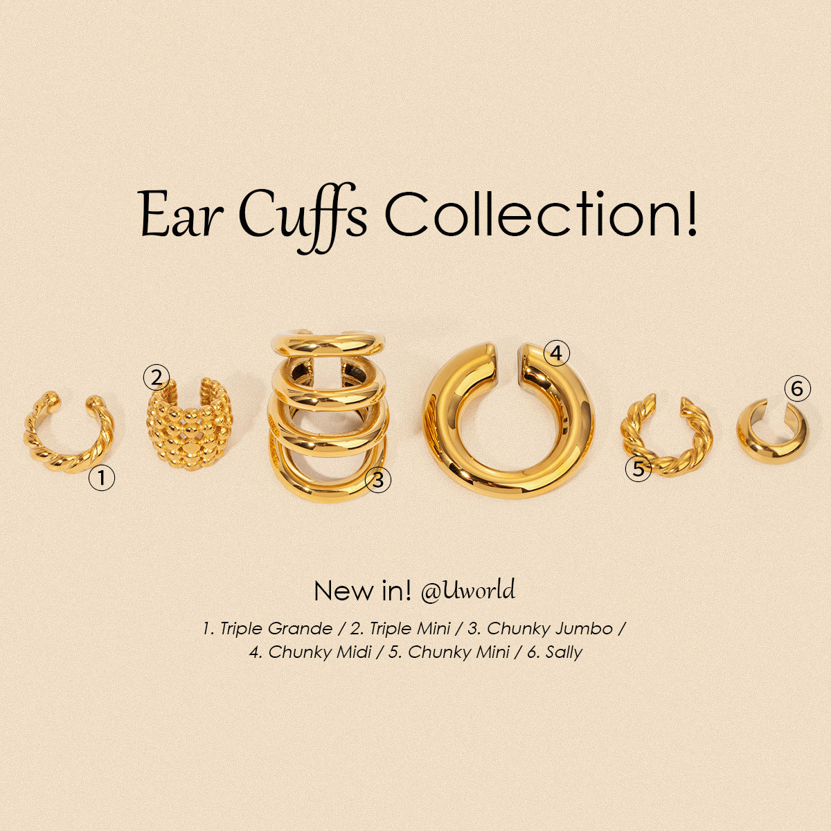Minimalist Geometric Stainless Steel Ear Clips with 18K Gold Plating for Women