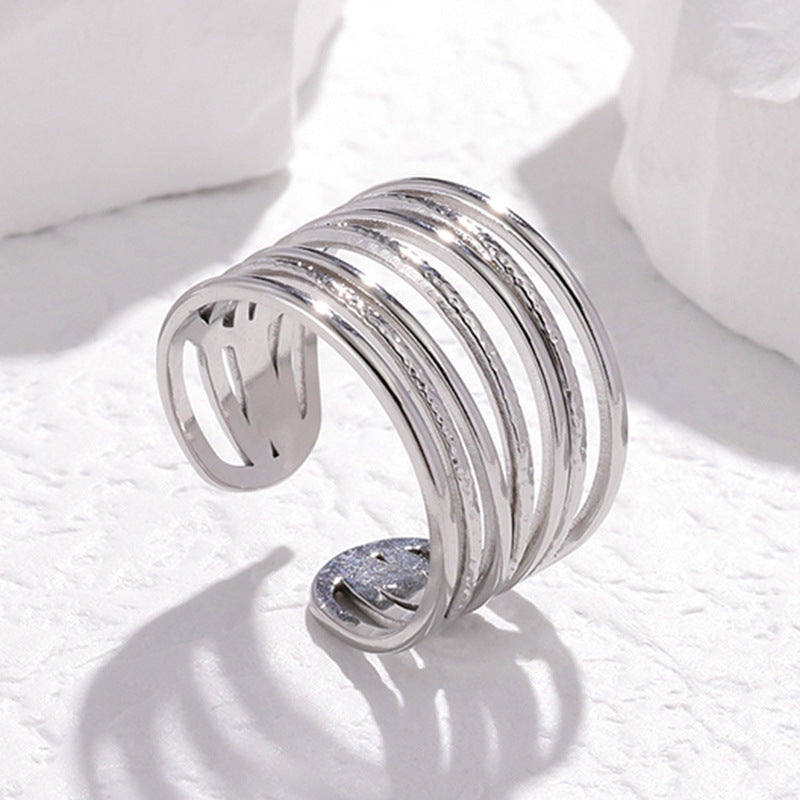 Minimalist Titanium Steel Adjustable Ring with Geometric Shape and Plated Finish for Women