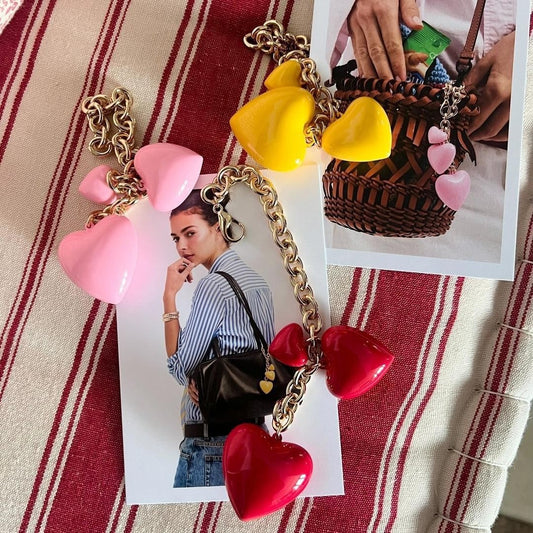 Heart Shaped Plated Brass Resin Pearl Keychain Bag Charm
