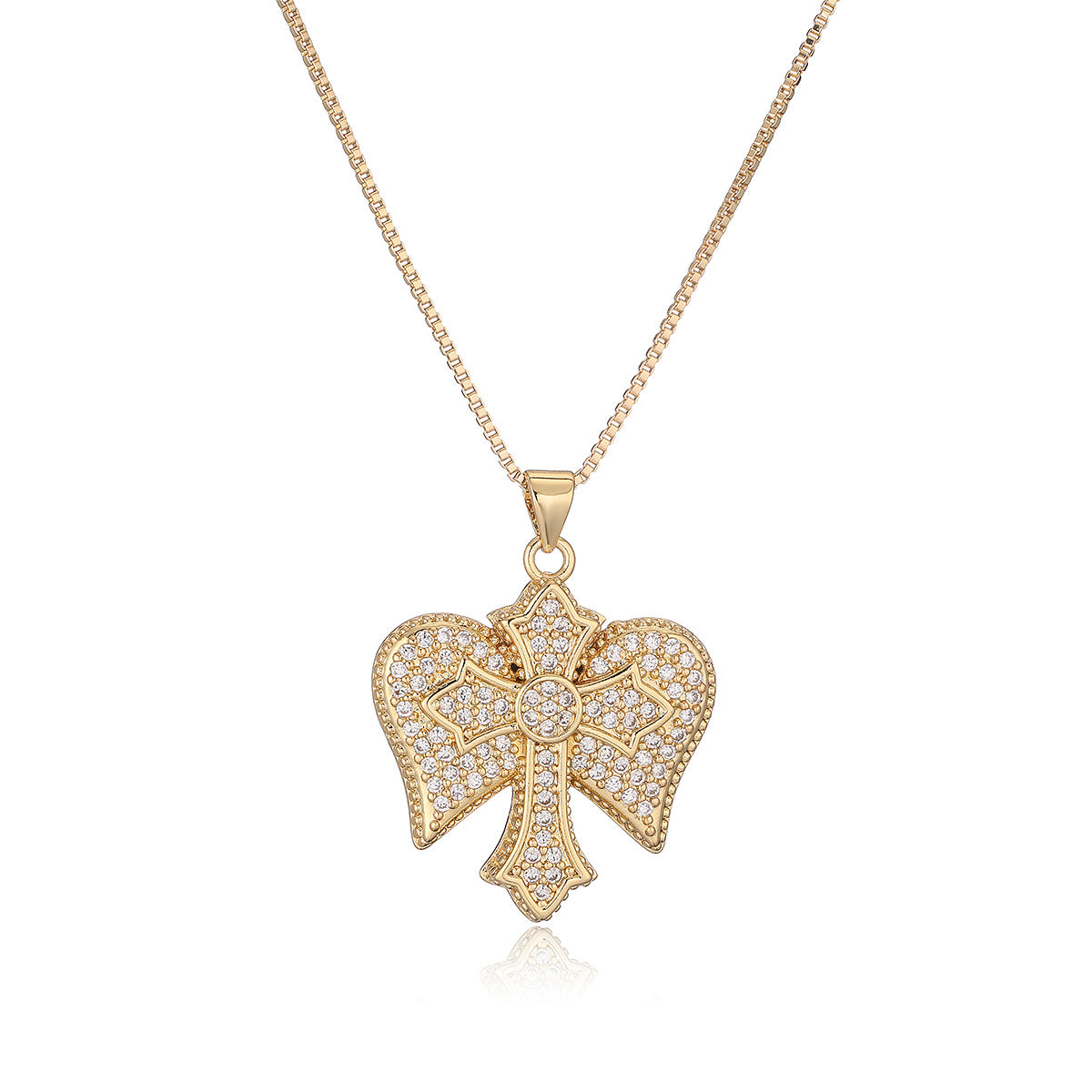 Minimalist Elegant 18K Gold Plated Brass Geometric Cross Pendant Necklace with Cubic Zirconia for Women
