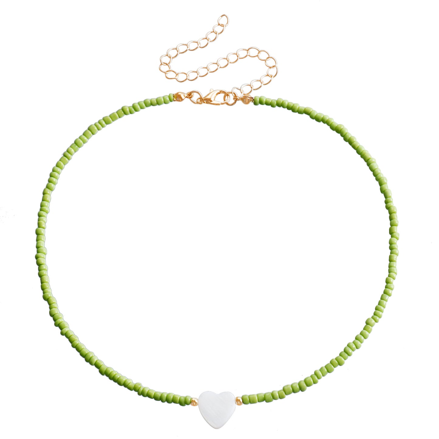 Collar con colgante de nácar en forma de corazón bohemio con cadena de cuentas para mujer