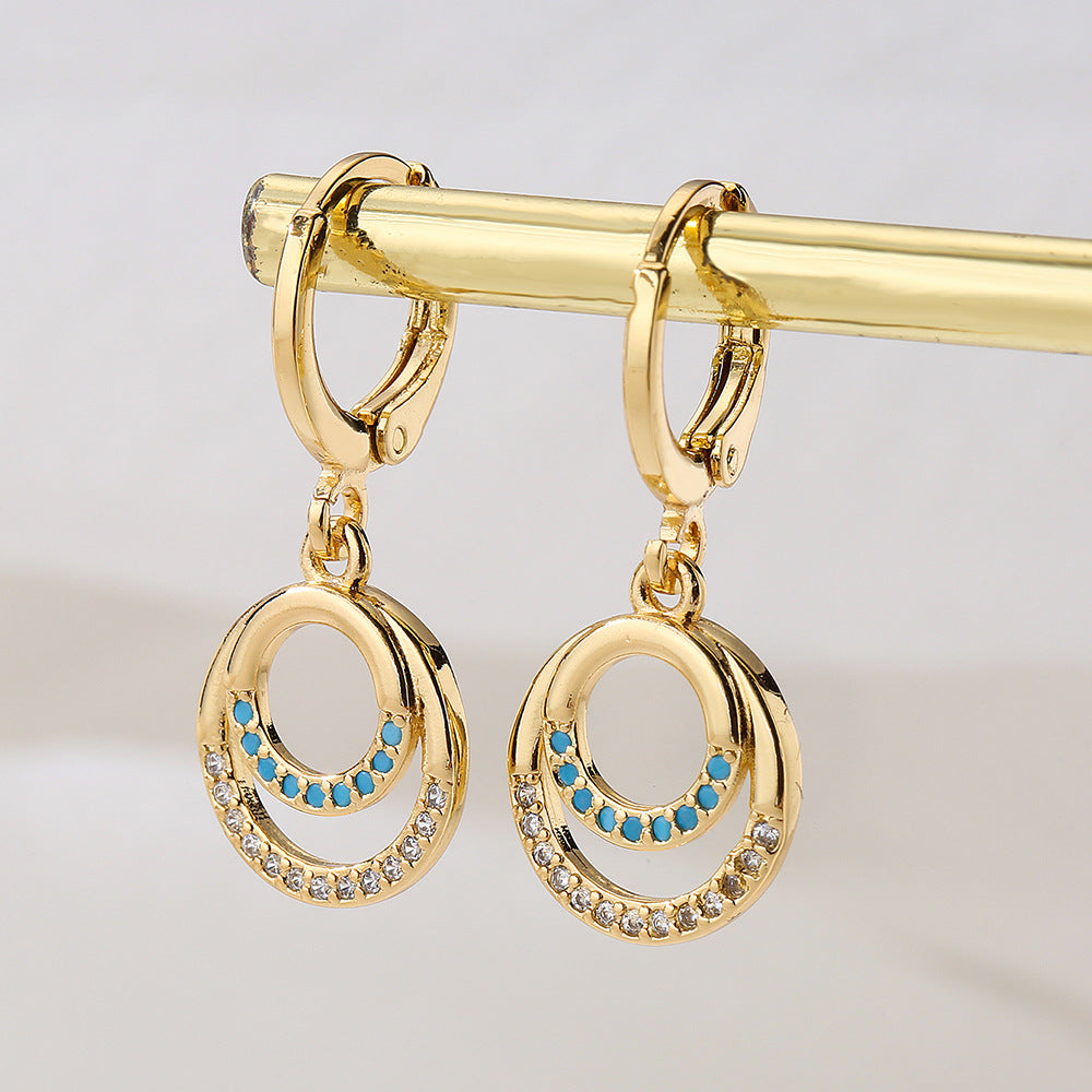 Orecchini Minimalisti Geometrici in Rame Placcati Oro 18K con Zirconi Micro-Pave