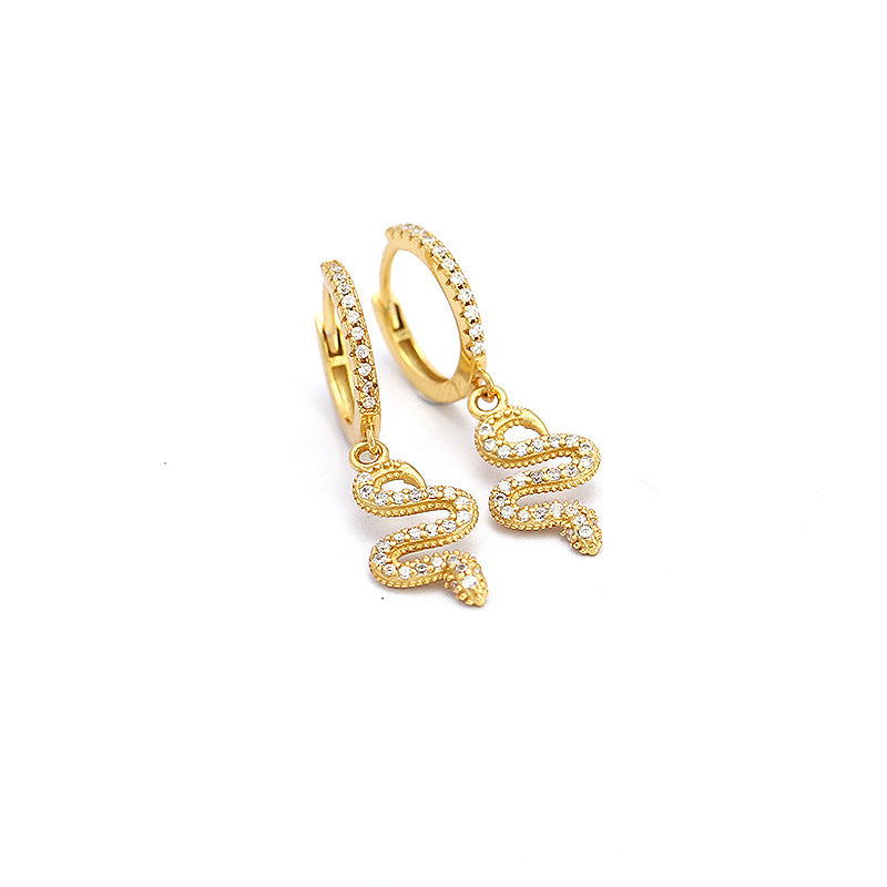 Orecchini a polsino a forma di serpente in argento sterling 925 con intarsio di zirconi per uomo e donna