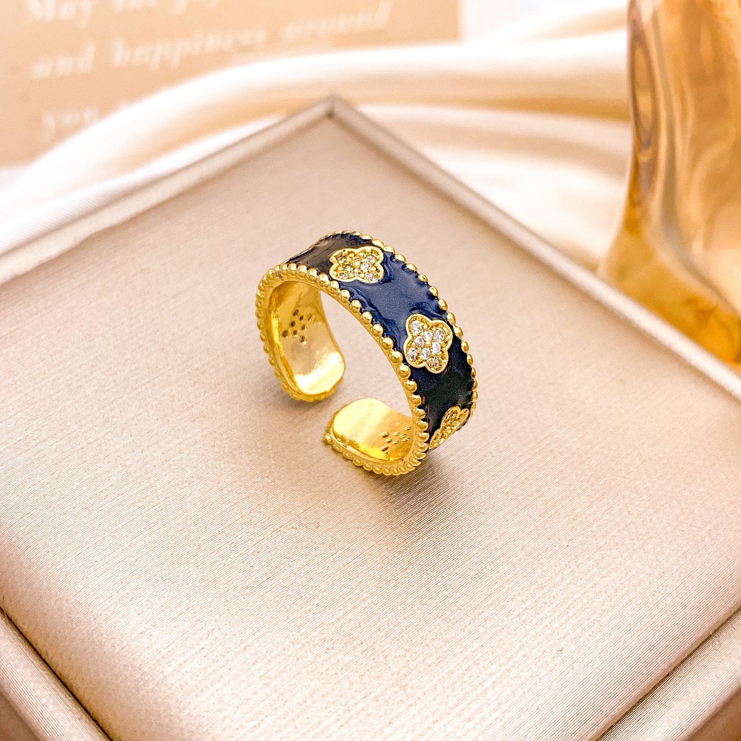 Vintage Elegant Floral Enamel Plated Alloy Ring for Women
