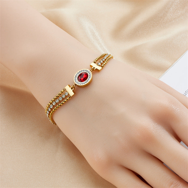 Vintage-Style Butterfly-Shaped Stainless Steel Bracelet with Rhinestone Inlay and Multi-Layer Chain Design for Women