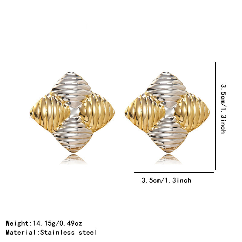 Luxury Casual Geometric Gold Plated Stainless Steel Earrings Two-Tone Design for Women