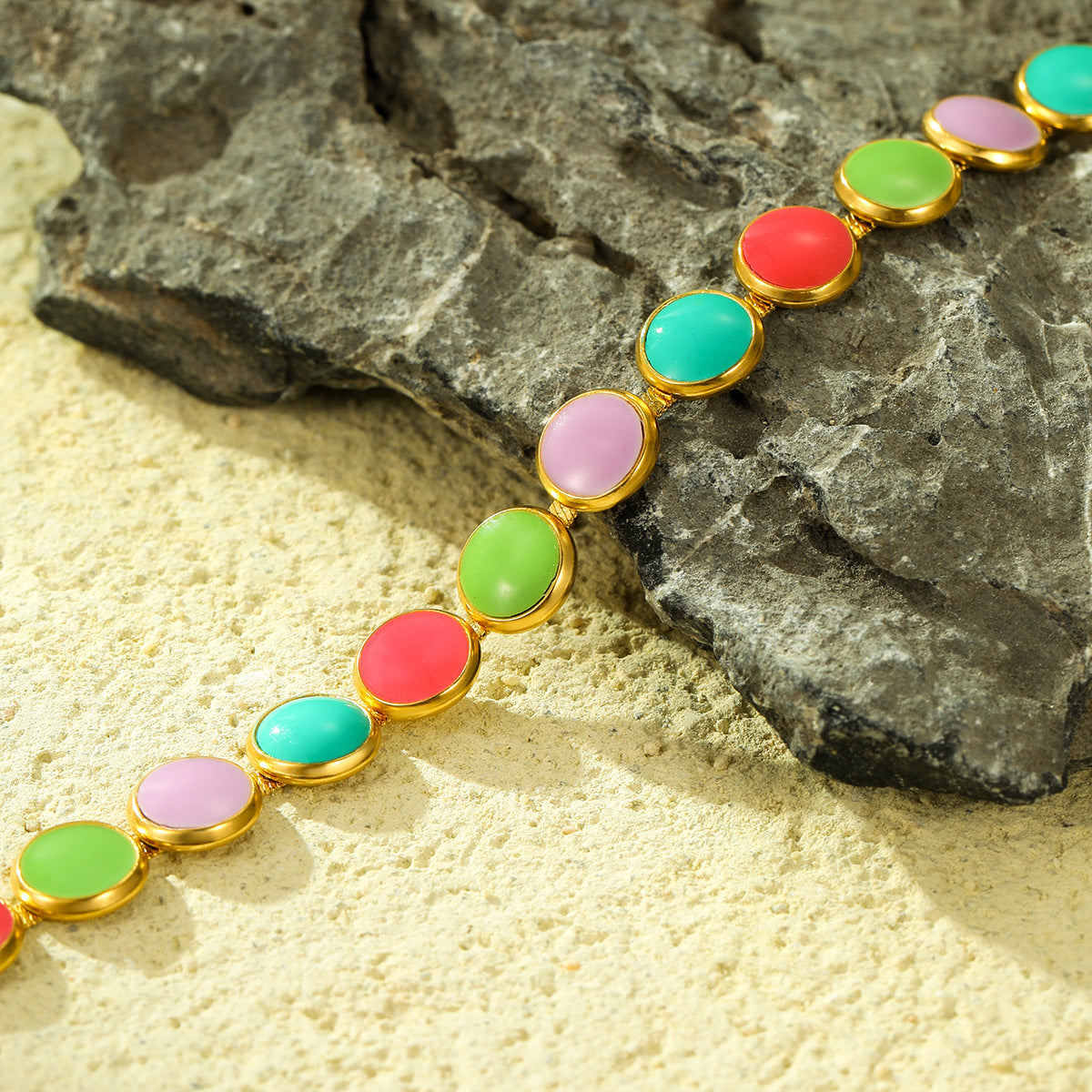 Pulsera ajustable de esmalte redondo de acero inoxidable chapado en oro de 18 quilates para mujer Fashion OL