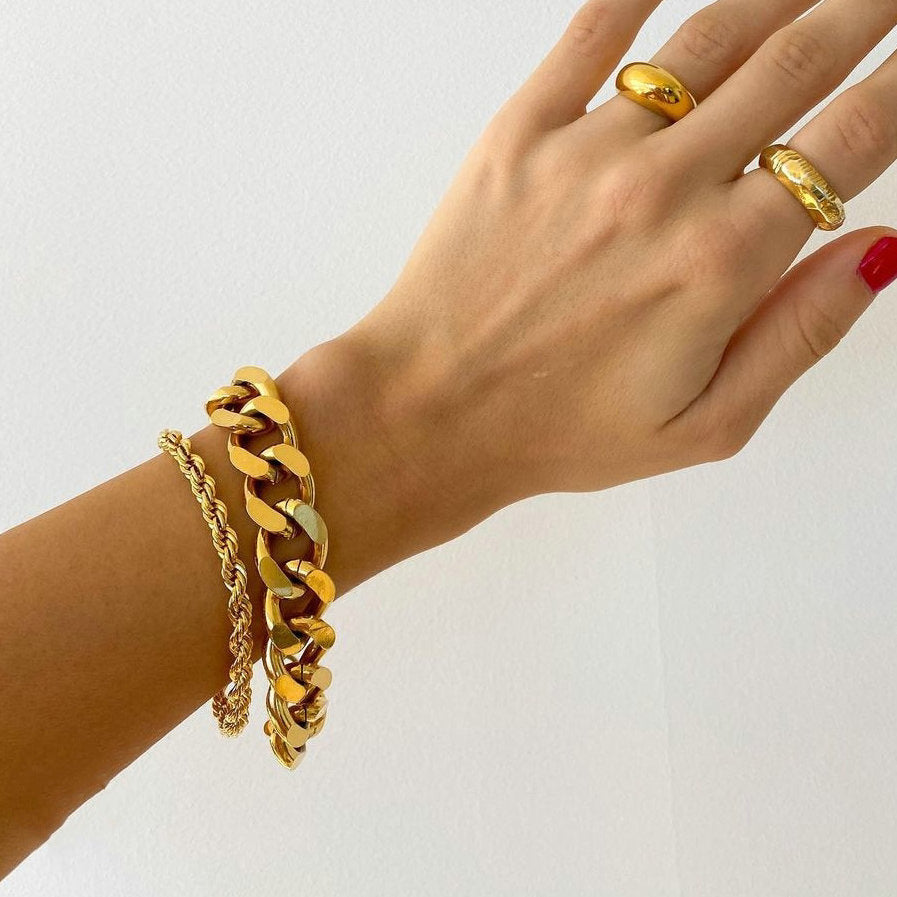 Punk Style Geometric Miami Cuban Bracelet for Men in Stainless Steel with 18K Gold Plating