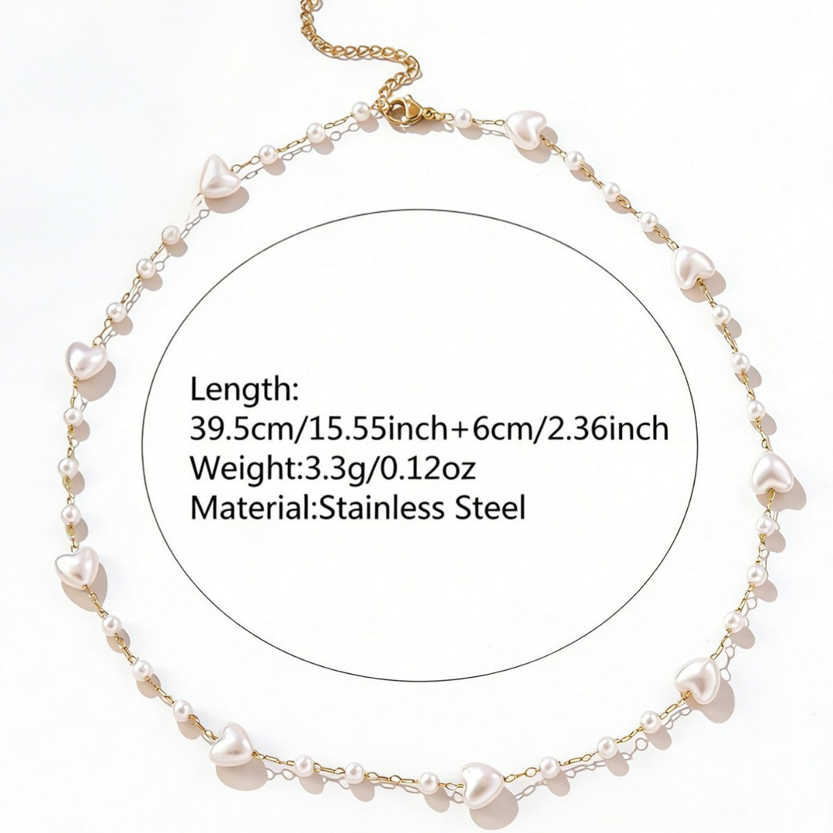 Vintage Luxury Heart Shaped Stainless Steel Pearl Necklace 18K Gold Plated