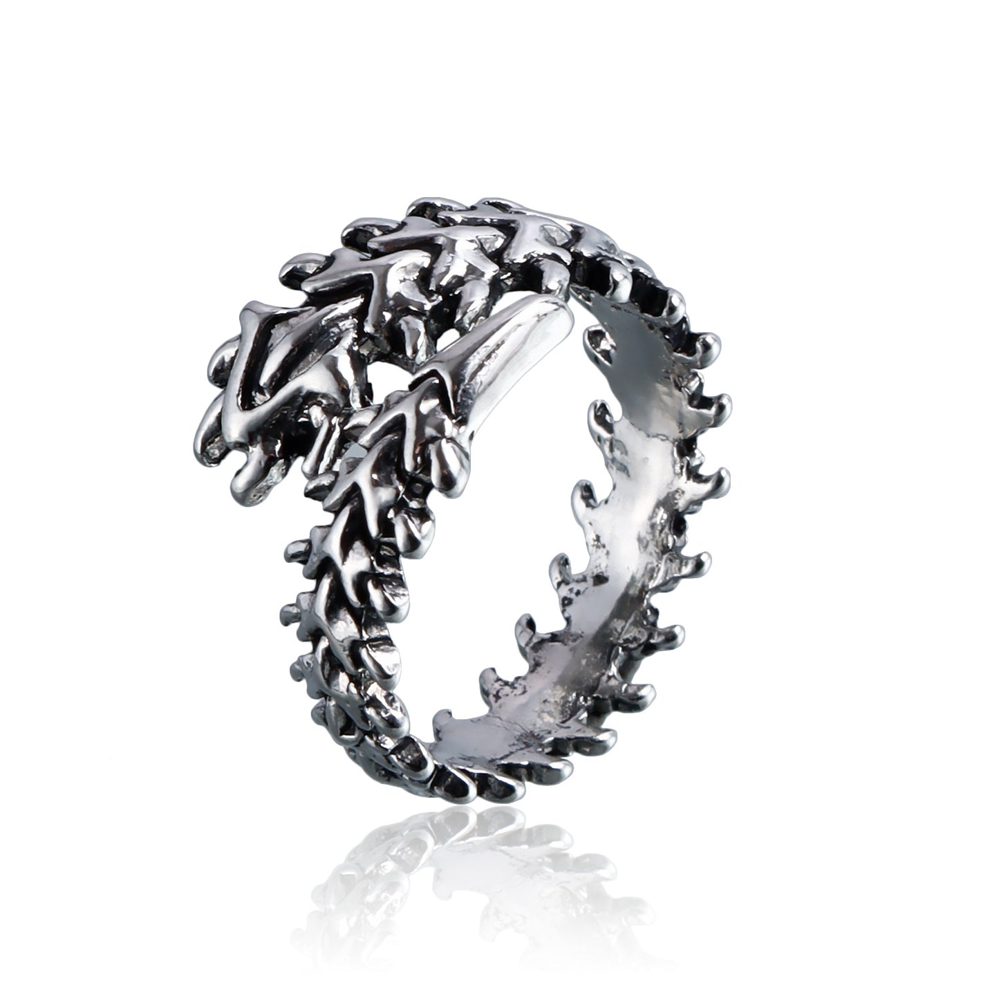 Vintage Geometric Spine Bone Ring with Adjustable Opening in Plated Metal for Women