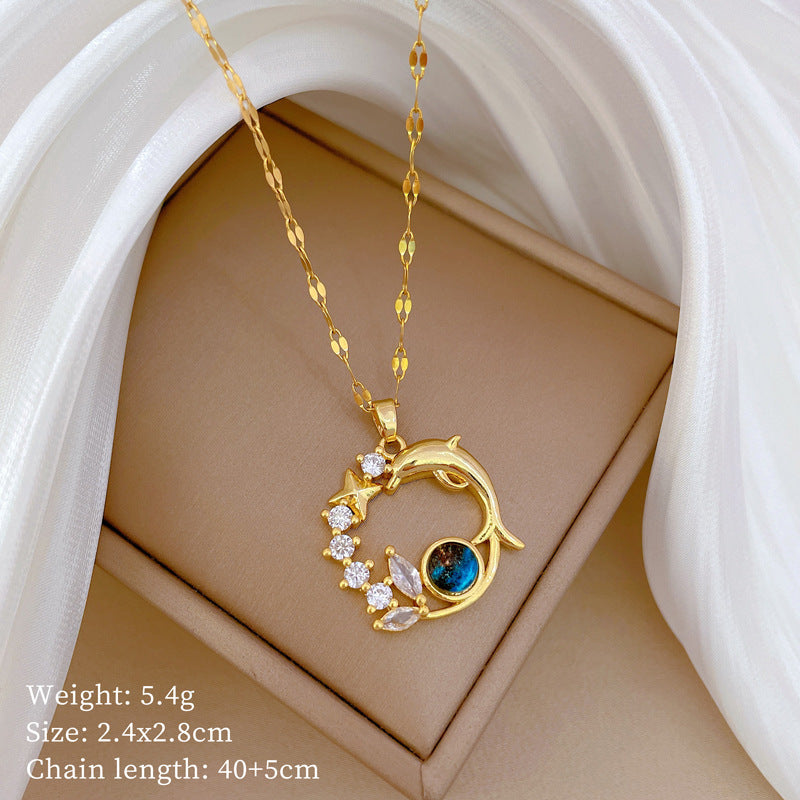 Collar de titanio con diamantes de imitación, cielo estrellado geométrico, para mujer, cadena de labios minimalista, estilo dulce