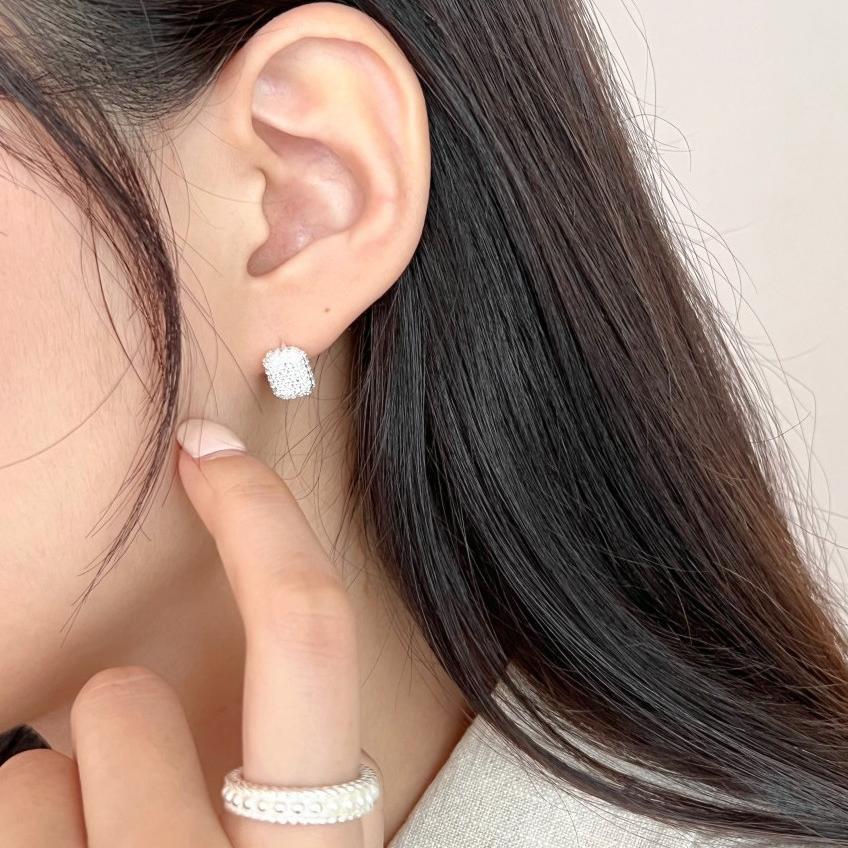 Minimalist Letter-Shaped 925 Sterling Silver Stud Earrings with Zircon Inlay for Women