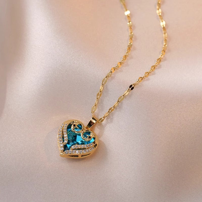 Collana originale in acciaio al titanio con design floreale, intarsi in zircone e finitura galvanizzata per donna e uomo