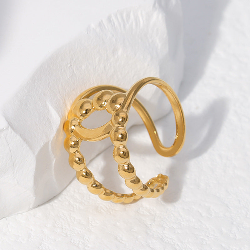 Geometric Polka Dot Gold Plated Titanium Steel Adjustable Ring for Women
