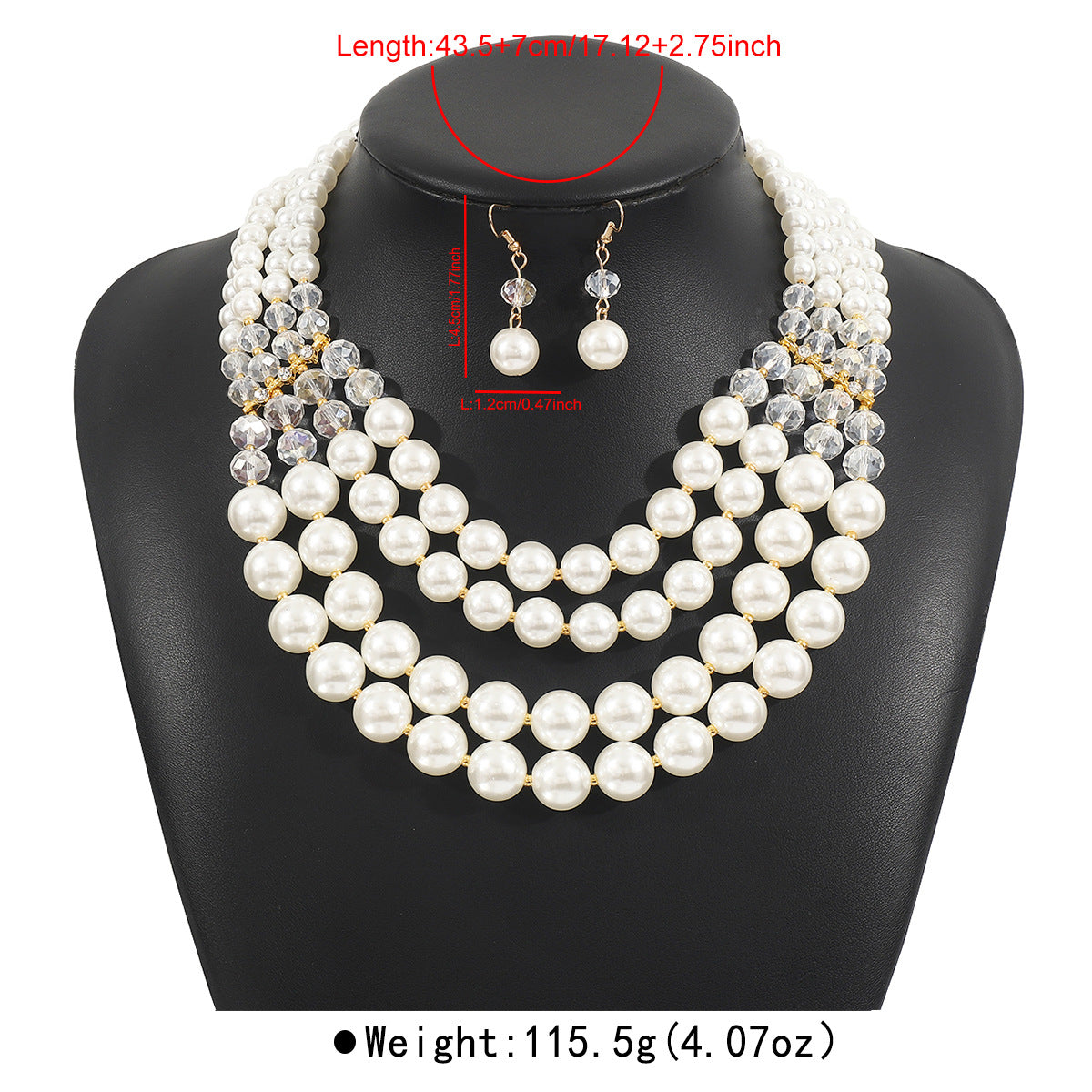 Elegante conjunto de collar de perlas de varias capas y pendientes en aleación con colgantes de nácar para mujer