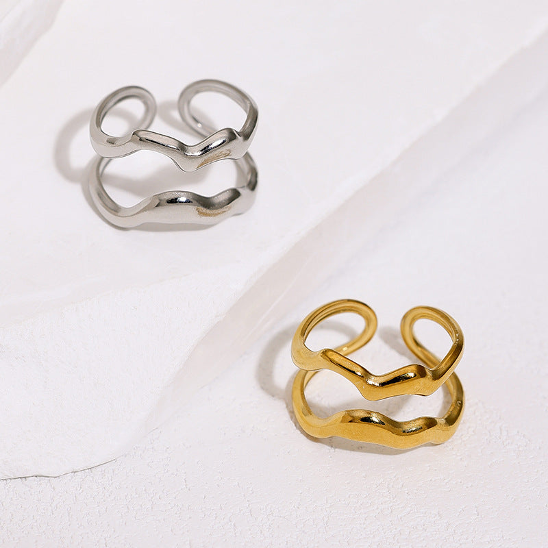 Minimalist Geometric Round Plated Stainless Steel Open Ring for Women