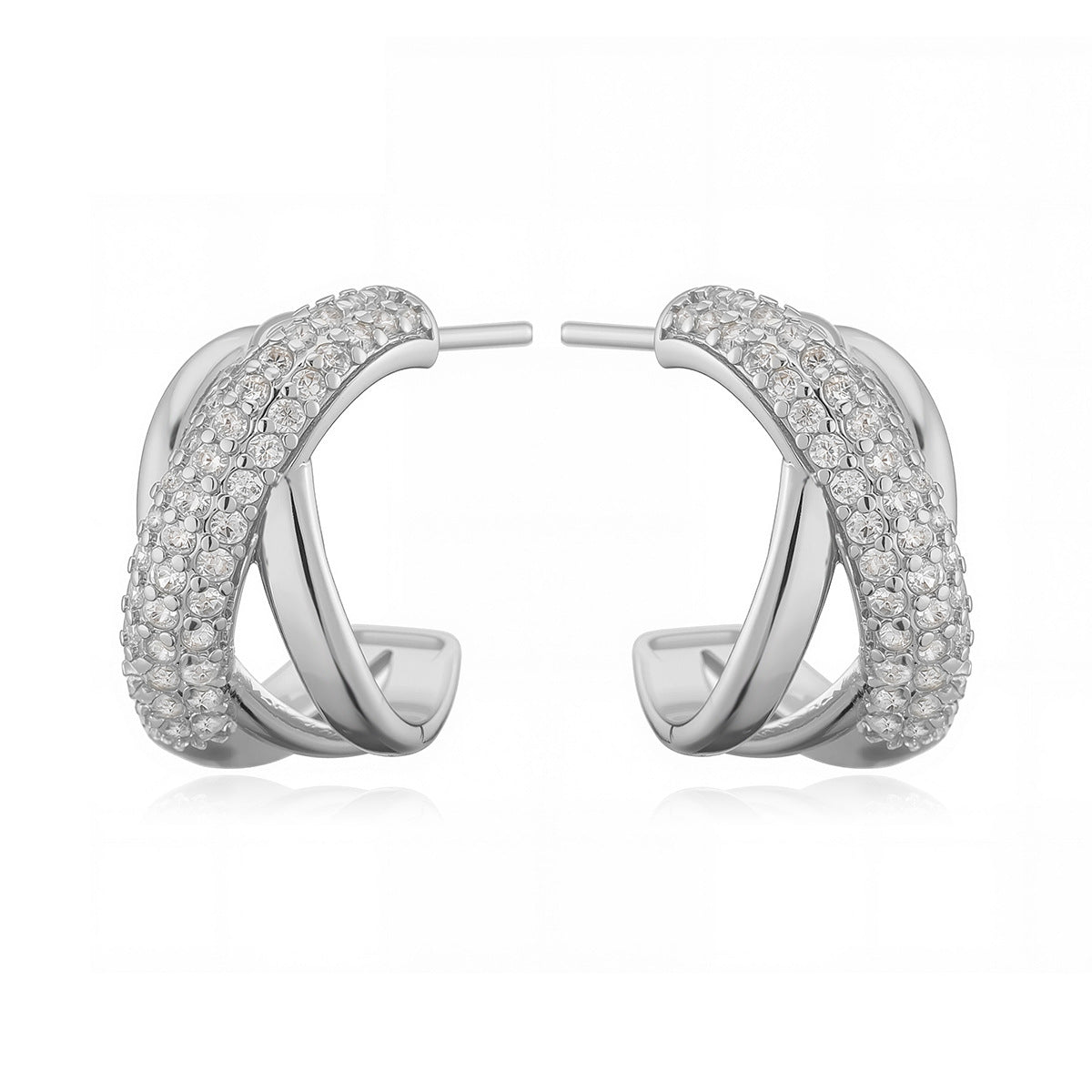 Minimalist Luxe Irregular Geometric C-Shaped Copper Earrings for Women with Micro-Pave Setting