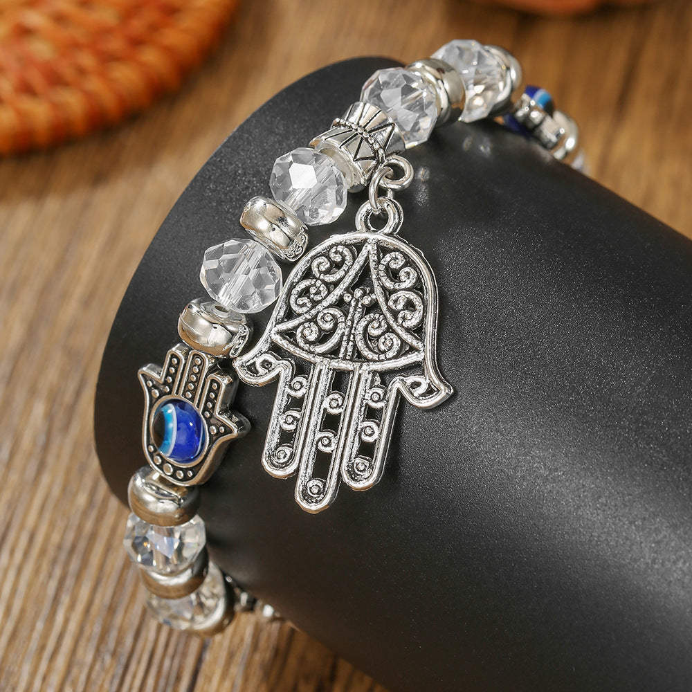 Geometric Round Crystal Alloy Bracelet with Hand Pendant