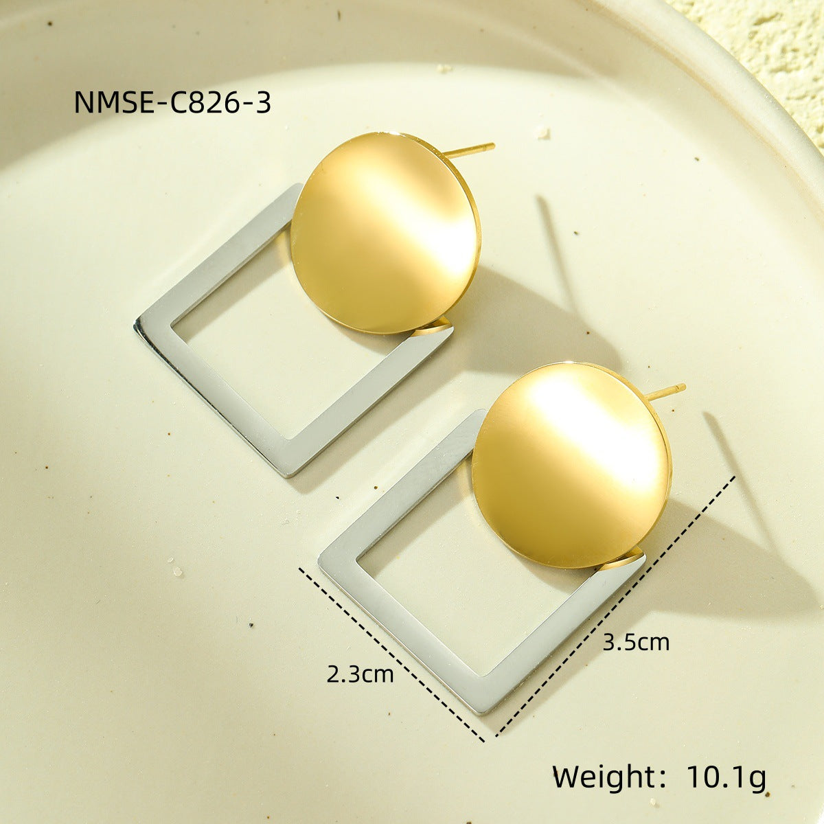Elegantes pendientes de acero inoxidable geométricos con acabado chapado, diseño de recortes redondos y cuadrados para mujer