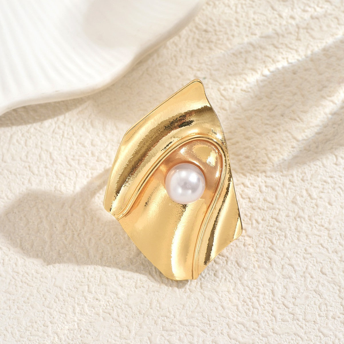 Anello Aperto Irregolare Geometrico Minimalista da Donna in Lega di Zinco con Intarsio di Perle, Gioielli alla Moda per Tutti i Giorni