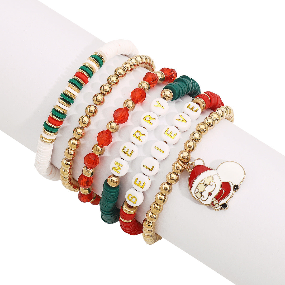 Sweet Handmade Polymer Clay Alphabet Beaded Bracelet with Alloy and Crystal Accents for Christmas Holiday Gift