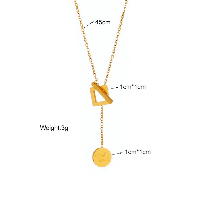 Fashionable Irregular Heart Square Smiley Pendant Necklace in Gold-Plated Titanium Steel for Women