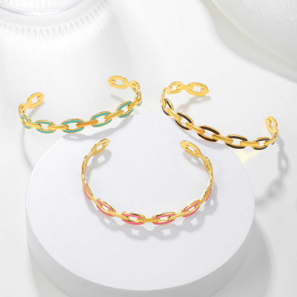 Minimalist Drip Oil Plated Geometric Round Titanium Steel Stainless Steel Open Adjustable Chain Bracelet