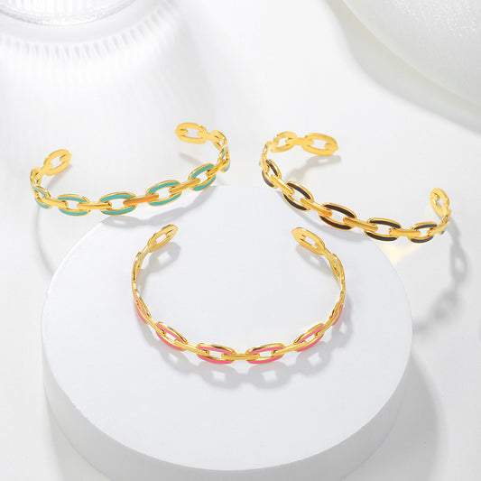 Minimalist Drip Oil Plated Geometric Round Titanium Steel Stainless Steel Open Adjustable Chain Bracelet