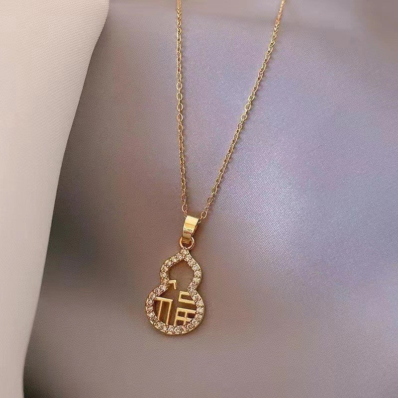 Minimalist Hollow Carved Calabash Pendant Necklace in Titanium Steel with Gold Plating for Men